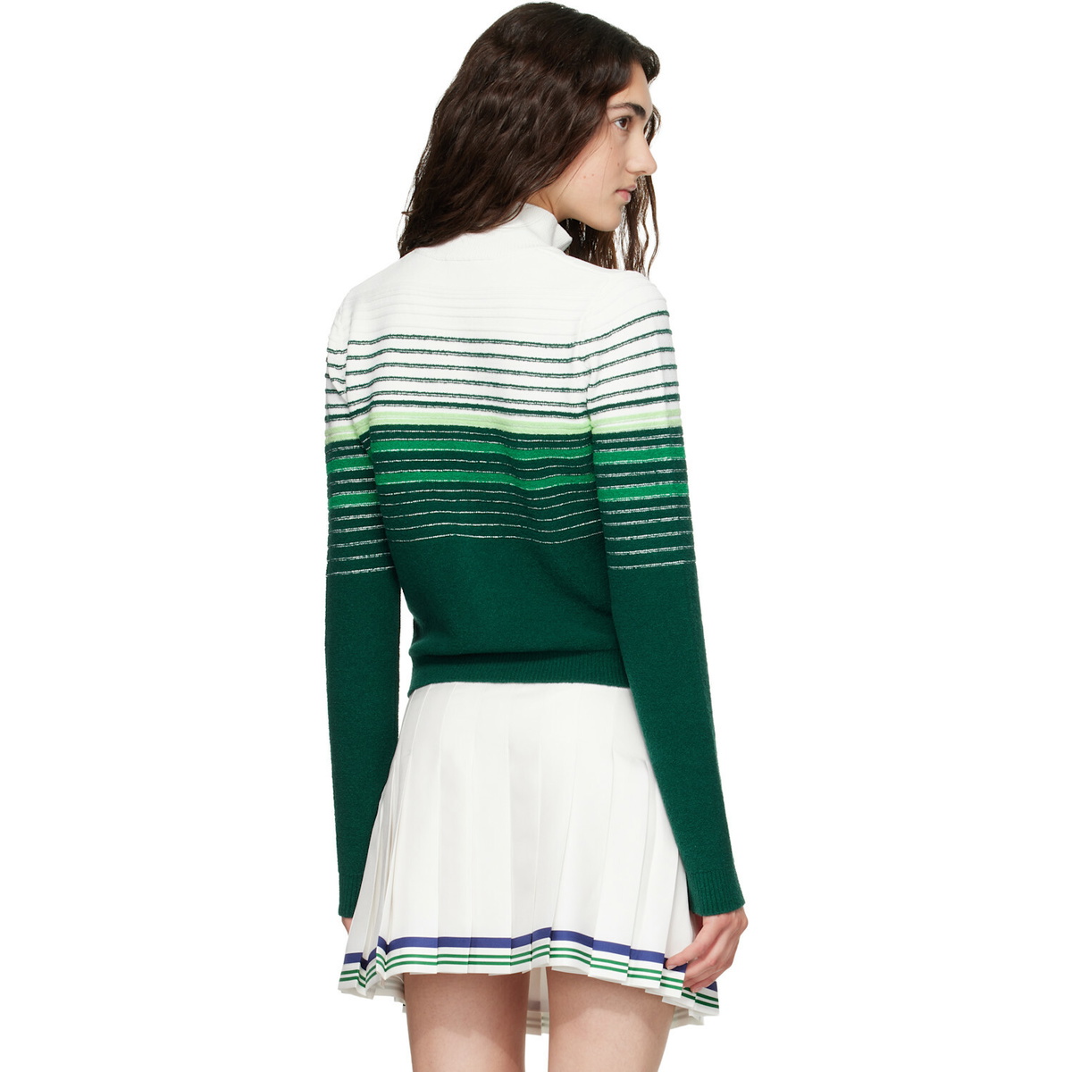 Casablanca White & Green Boucle Stripe Zip‑Up Track Jacket
