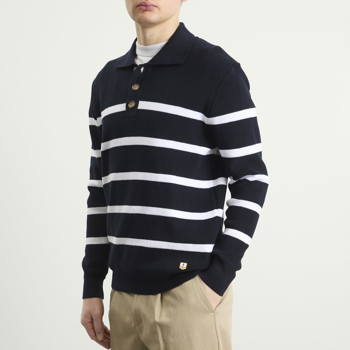 Armor-Lux Men's Knit Polo in Marine Deep/Blanc