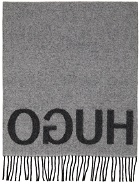 Hugo Grey Wool Logo Scarf