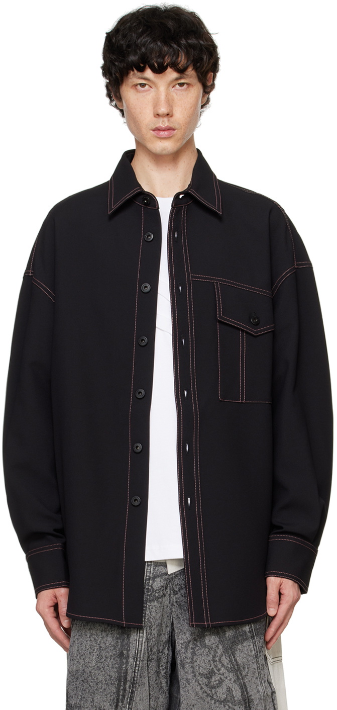 Feng Chen Wang Black Contrast Stitching Shirt