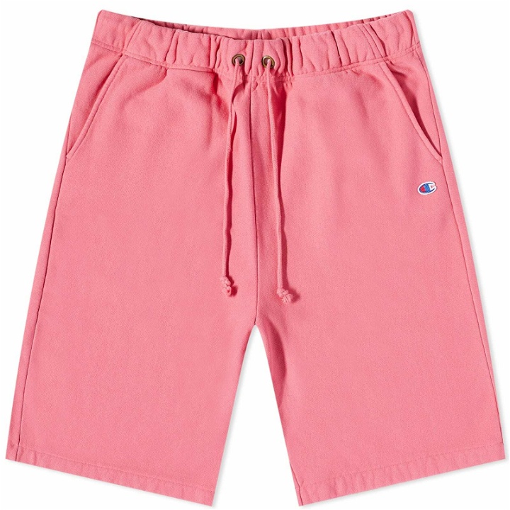 Photo: Champion Reverse Weave Men's Acid Washed Distressed Short in Pink