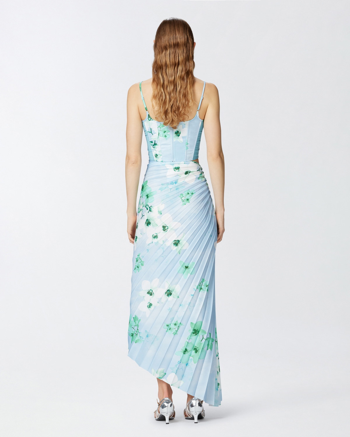 Pinko Pleated Midi Skirt With Floral Print Mult. Light Blue/Blue/White