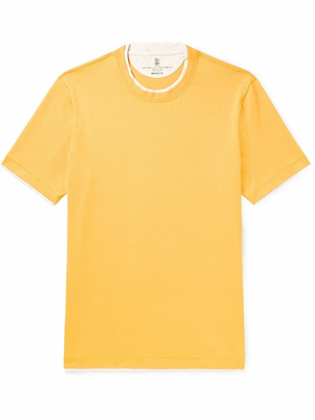 Photo: Brunello Cucinelli - Contrast-Tipped Cotton-Jersey T-Shirt - Yellow