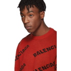 Balenciaga Red and Black Wool All Over Logo Sweater