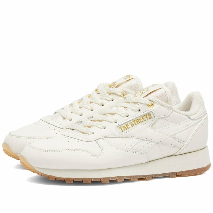 Photo: Reebok x The Streets by END. Classic Leather Sneakers in Chalk/Black/Gold Metallic