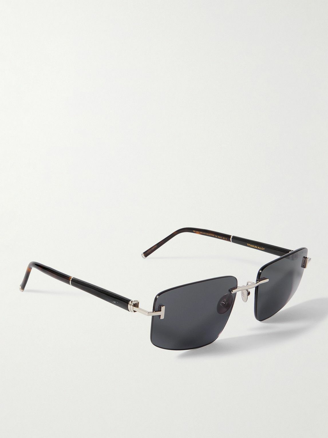TOM FORD - Rimless Rectangular-Frame Silver-Tone Horn and Tortoiseshell Acetate Sunglasses