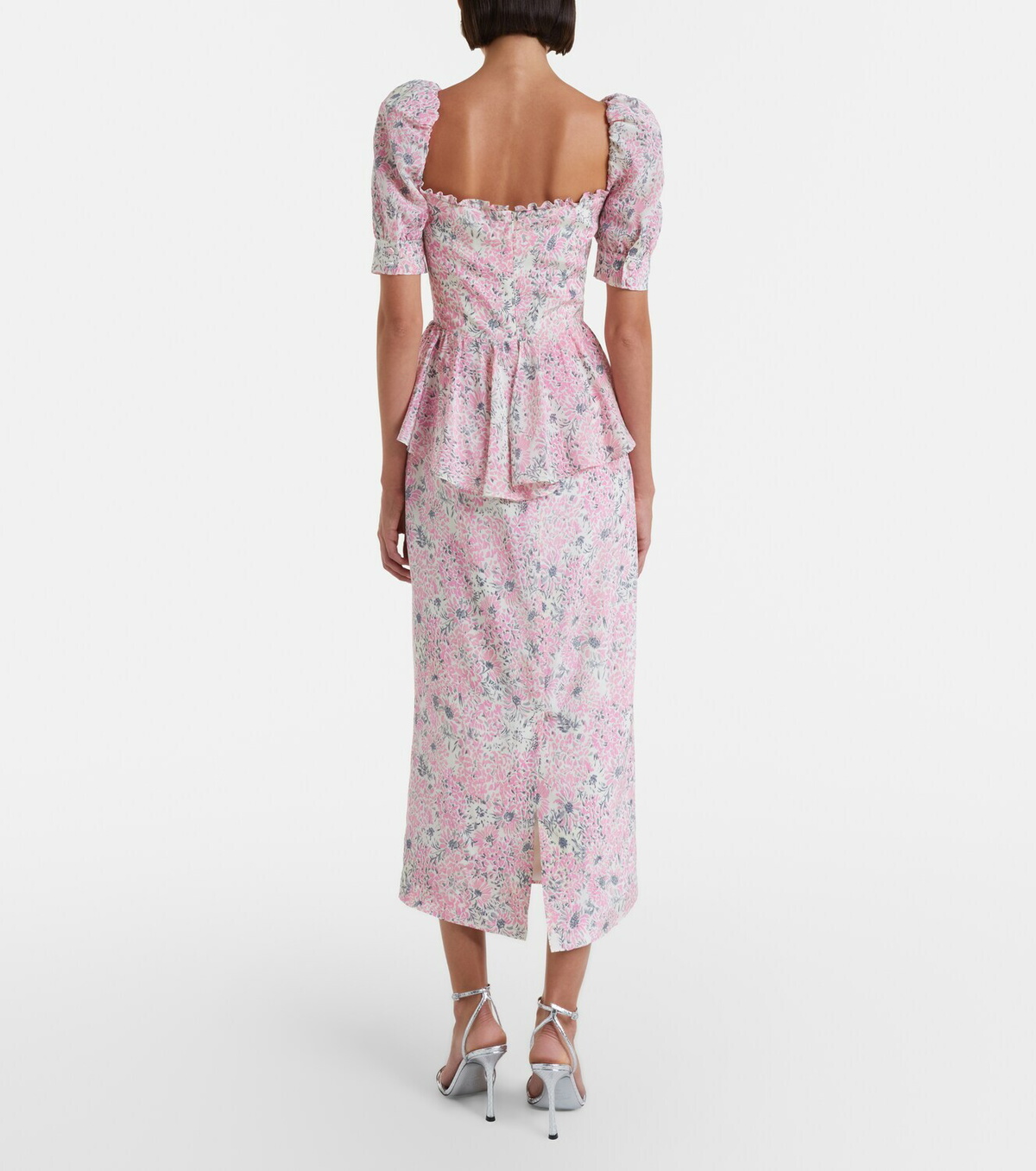 Alessandra Rich Floral peplum silk midi dress