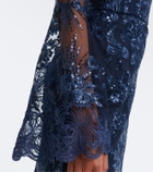 Elie Saab Sequined off-shoulder lace bustier gown
