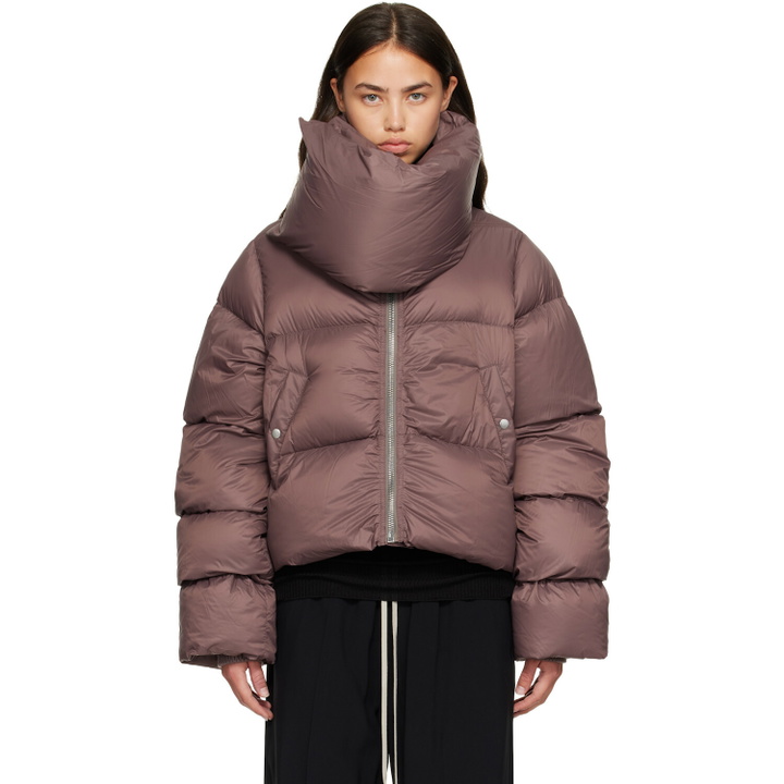 Photo: Rick Owens Burgundy Tower Funnel Neck Down Jacket