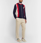 Gucci - Logo-Appliquéd Striped Wool Zip-Up Sweater - Blue