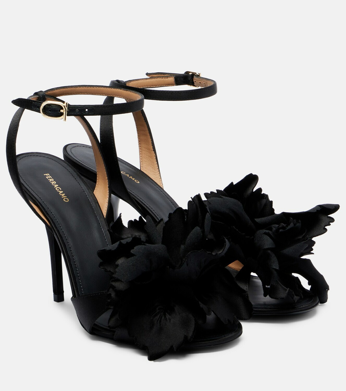Ferragamo Ghilly 95 floral-appliqué satin sandals