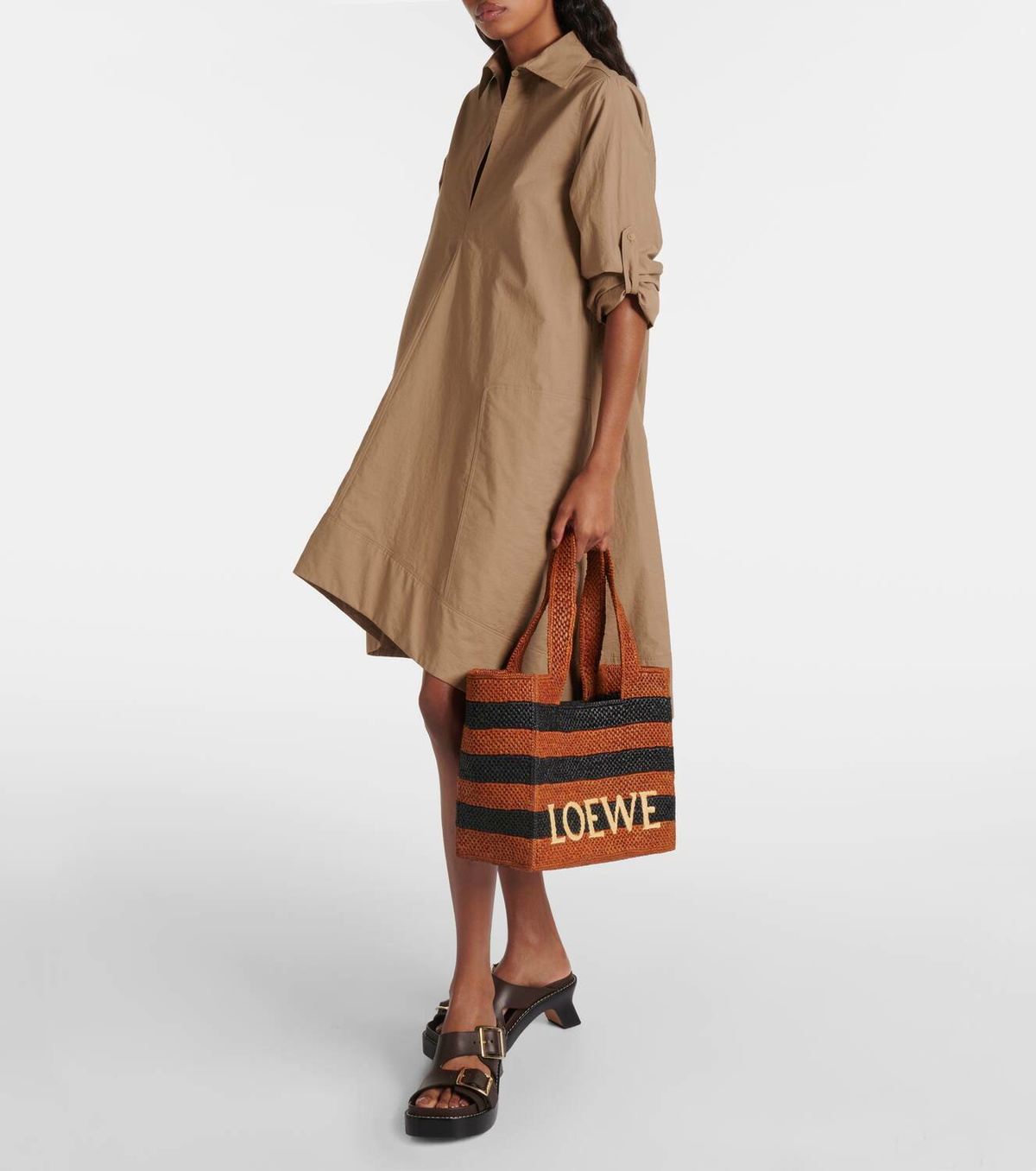 Loewe Paula's Ibiza Font Medium striped raffia tote bag Loewe