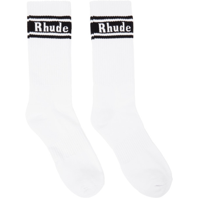 Photo: Rhude White and Black Stripe Logo Socks