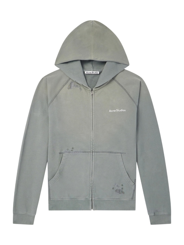 Photo: Acne Studios - Fupiter Logo-Print Embroidered Cotton-Jersey Hoodie - Gray