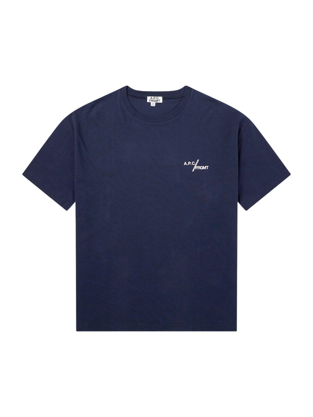 Photo: A.P.C. - Fragment Logo-Print Cotton-Jersey T-Shirt - Blue