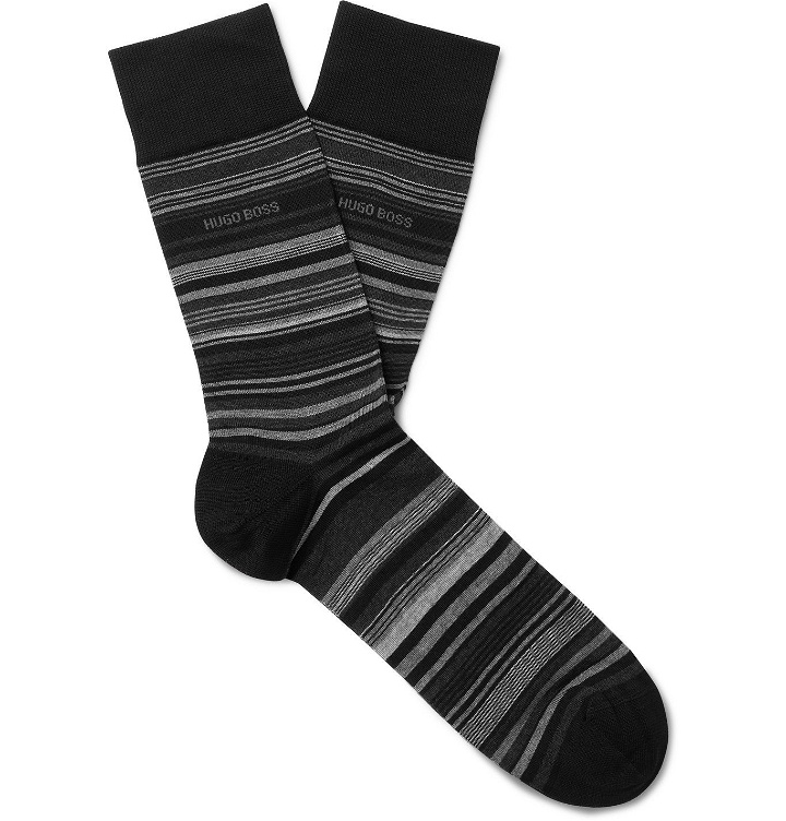 Photo: HUGO BOSS - Striped Stretch Cotton-Blend Socks - Black