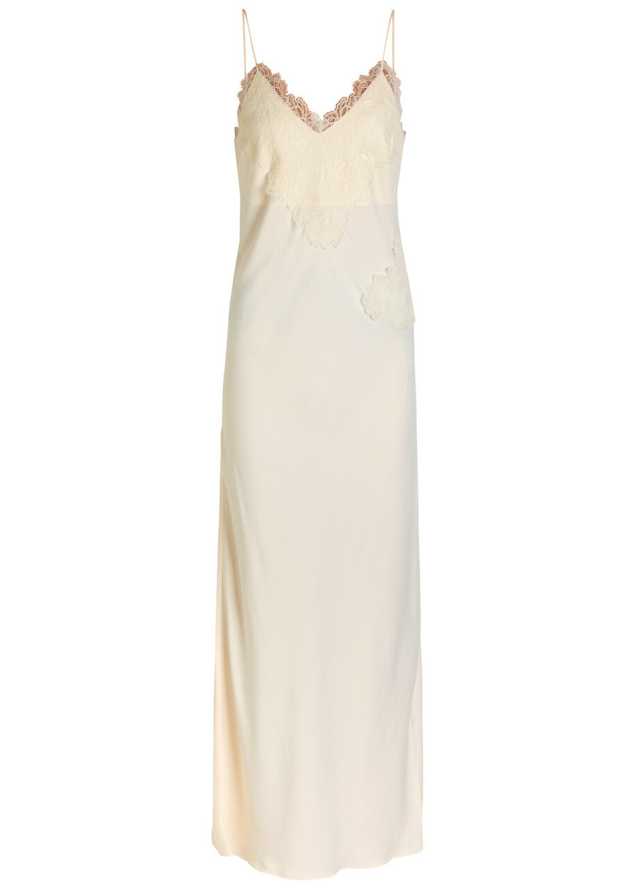 Rohe Lace-appliqud Satin Maxi Slip Dress Cream Rhe