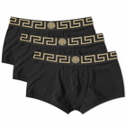 Versace Men's Greek Logo Waistband Boxer Trunk - 3 Pack in Black/Black/Black