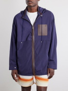 LOEWE - Paula's Ibiza Logo-Debossed Leather-Trimmed Ripstop Hooded Jacket - Blue