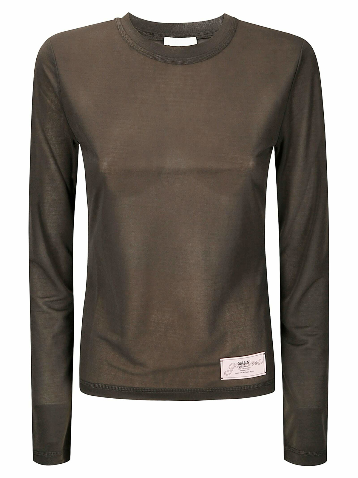Ganni Sheer Mesh Jersey Long Sleeve Top