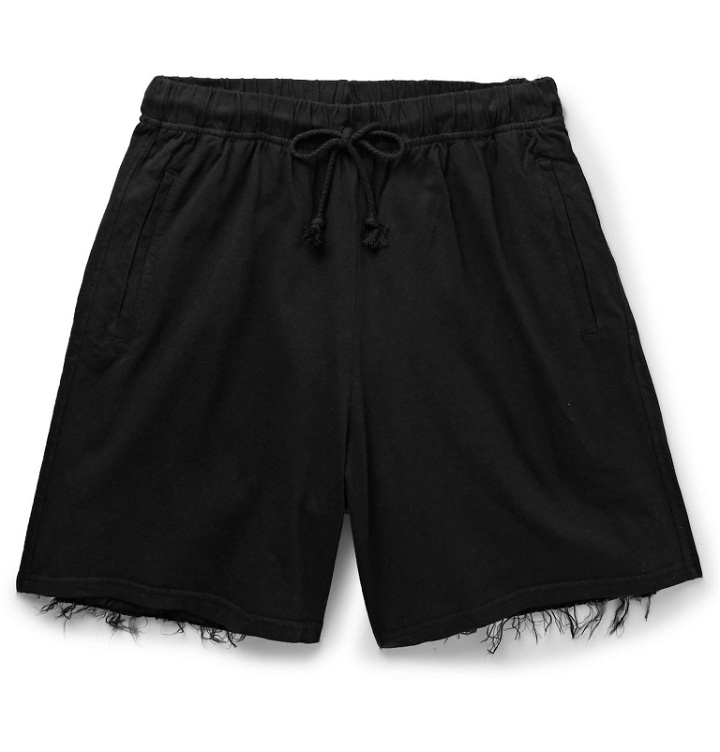 Photo: 424 - Wide-Leg Distressed Cotton Shorts - Black