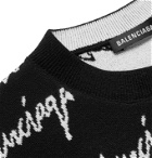Balenciaga - Oversized Logo-Jacquard Wool-Blend Sweater - Black
