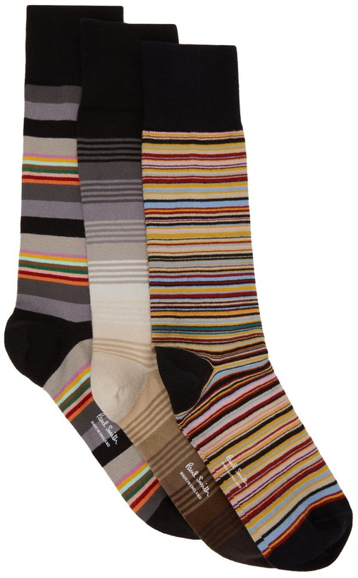 Photo: Paul Smith Three-Pack Multicolor Signature Stripe Mixed Socks