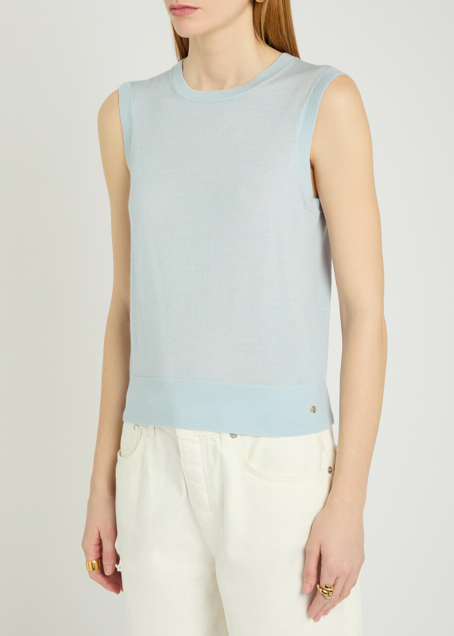 Anine Bing Moni Wool and Cashmere-blend Tank top Light Blue