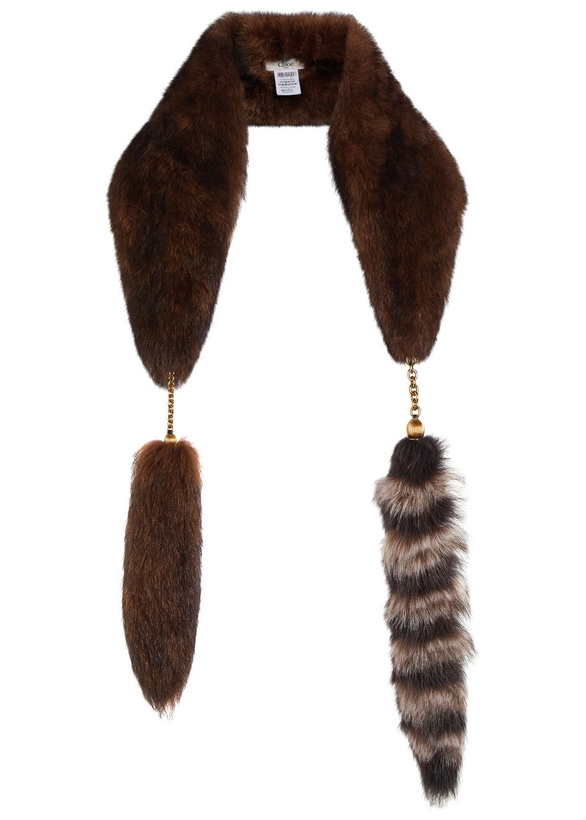 Photo: Chloe The Treasure Tails Shearling Scarf - Dark Brown - One Size