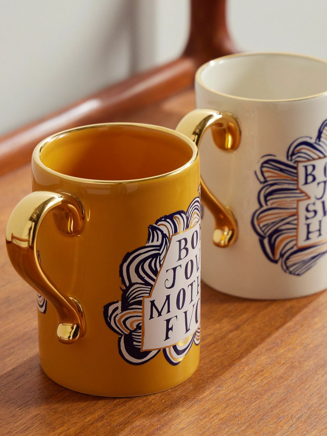 L'Objet - Ruan Hoffman Set of Two Gold-Trimmed Earthenware Mugs