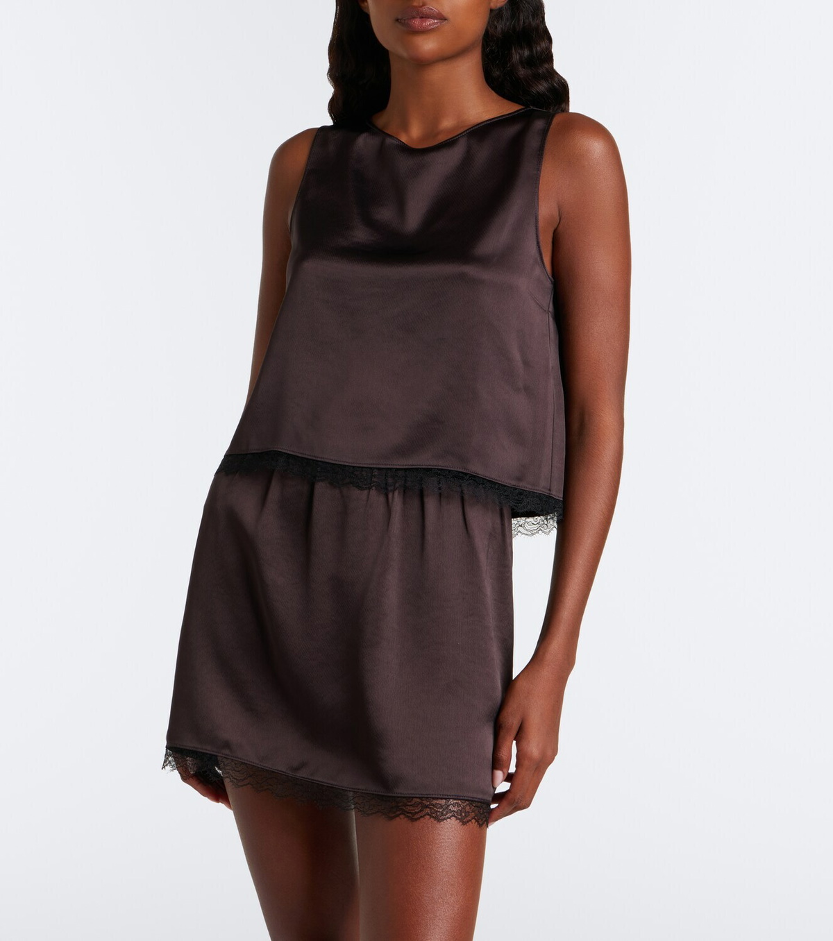 Leset Barb lace-trimmed satin crop top
