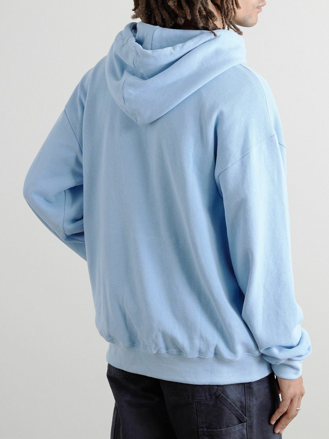 POLITE WORLDWIDE® - Logo-Print Hemp and Cotton-Blend Jersey Hoodie - Blue
