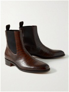 TOM FORD - Croc-Effect Leather Chelsea Boots - Brown