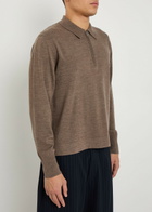 Officine Générale Merino Wool Polo Jumper Light Brown
