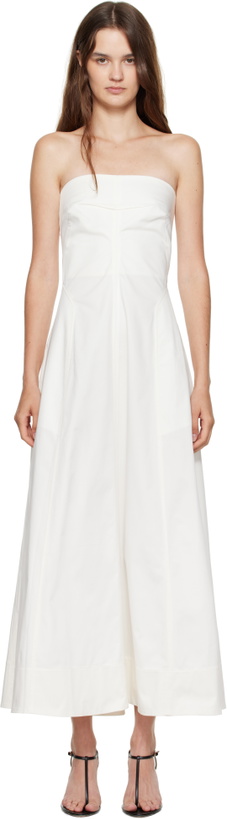Photo: St. Agni Off-White Sculpted Cotton Strapless Midi Dress