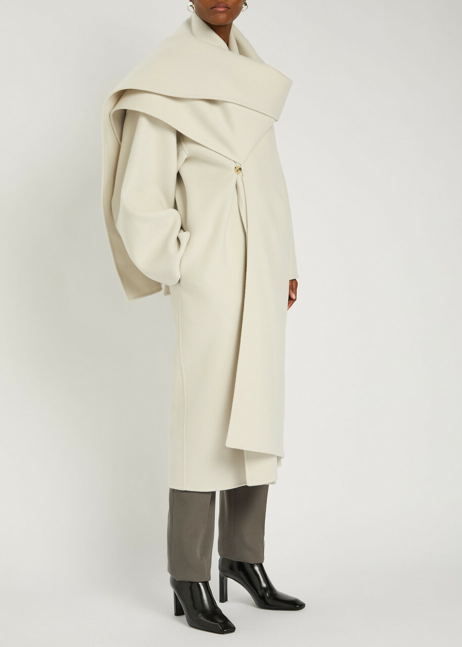 Calvin Klein Amelia Scarf-effect Wool and Cashmere-blend Coat Ivory