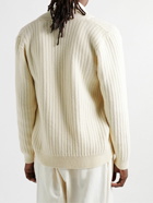 Inis Meáin - Shawl-Collar Ribbed Merino Wool and Cashmere-Blend Cardigan - Neutrals