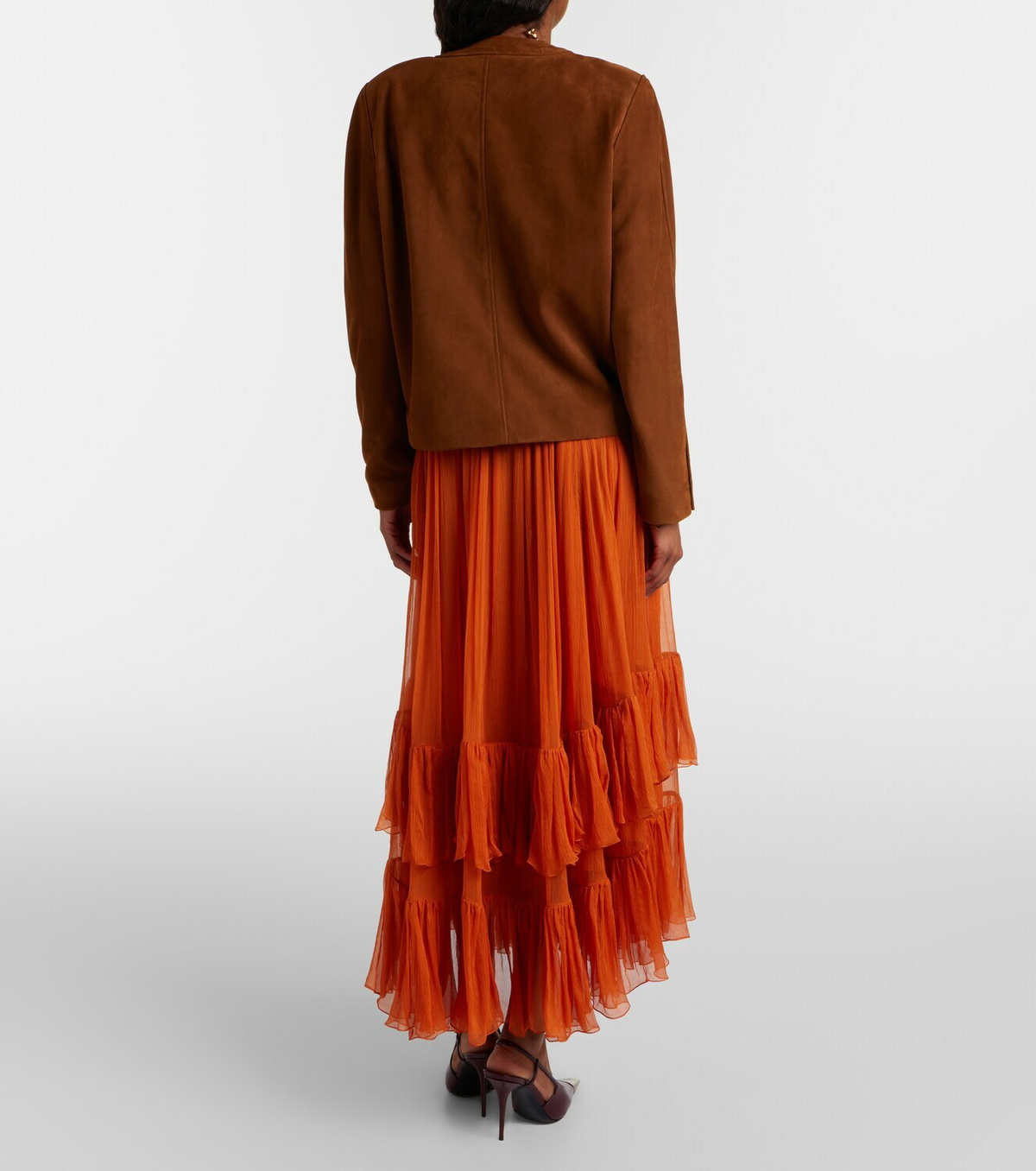 Saint Laurent Ruffled sheer silk maxi skirt
