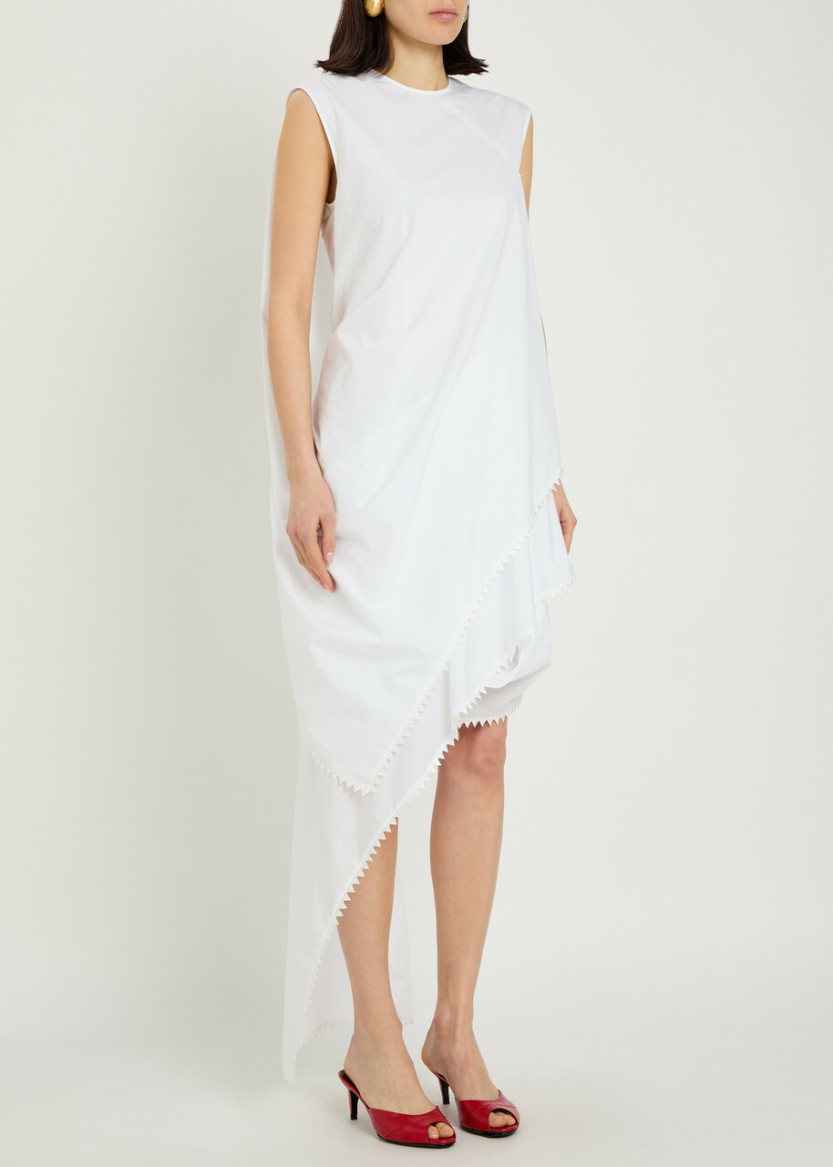 Jacquemus La Robe Traversin Courte Asymmetric Cotton-poplin Midi Dress White