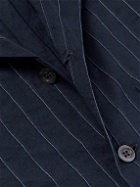 Barena - Bagolo Camp-Collar Pinstriped Crinkled Cotton-Poplin Shirt - Blue