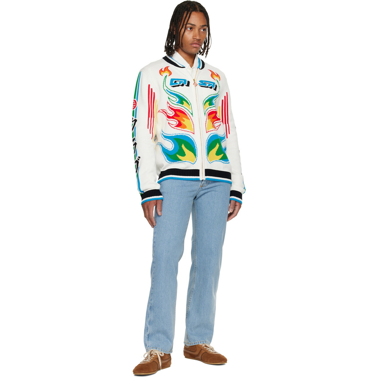 Casablanca White Flame Laurel Cotton Knit Casa Club Jacket