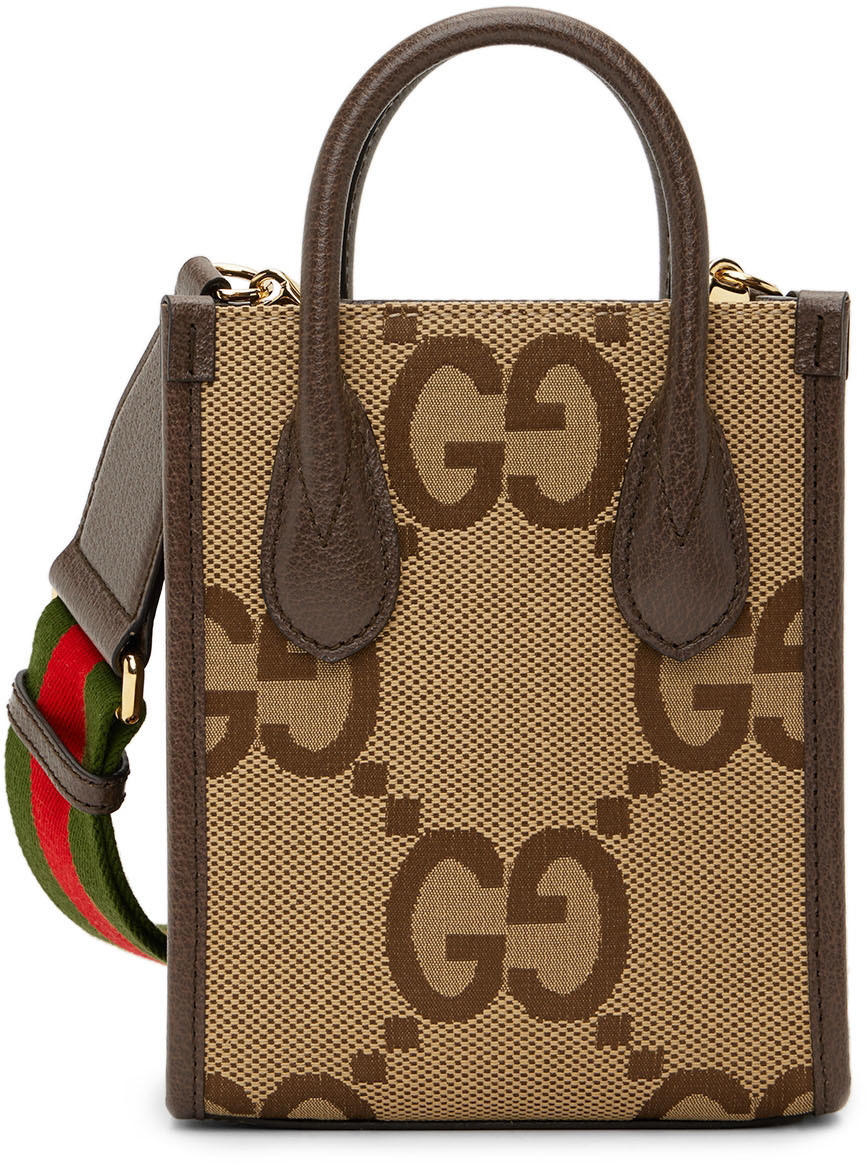 Jumbo GG small duffle bag in camel and ebony GG canvas