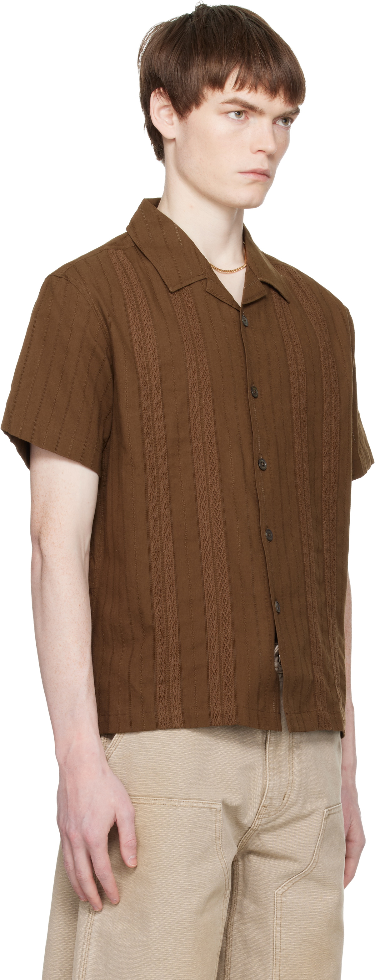 COOR Brown Guayabera Tape Half Shirt