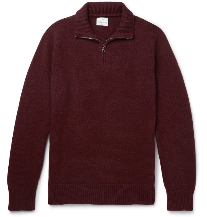Photo: Kingsman - Wool and Cashmere-Blend Half-Zip Sweater - Burgundy