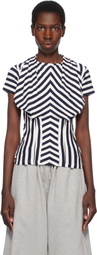 Pushbutton Navy & White Stripe Bra Draping Jersey T-shirt