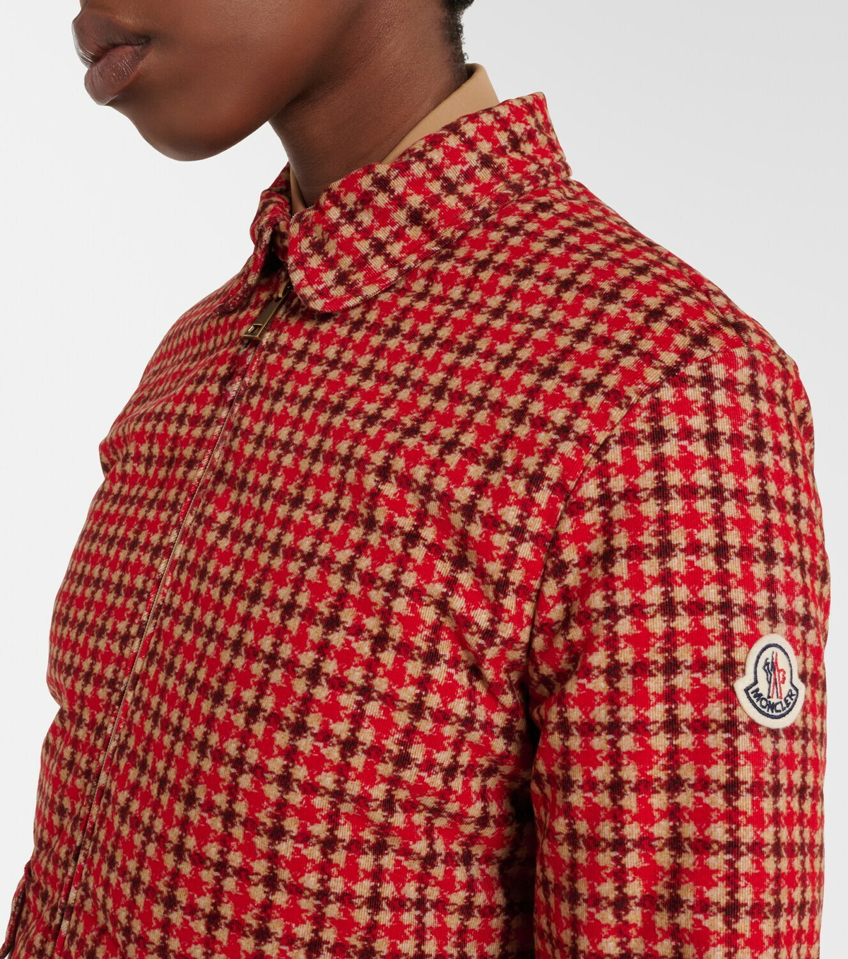 Moncler Lanset houndstooth cotton down jacket