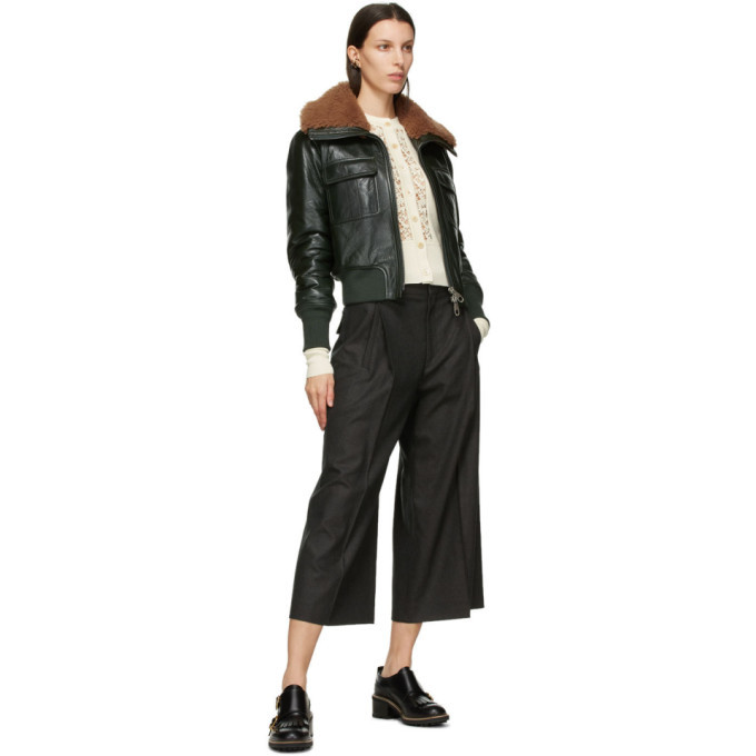 Chloe Green Lambskin Shearling Collar Jacket Chloe