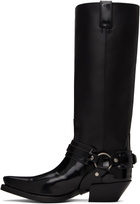 Versace Black Texano Knee-High Tall Boots
