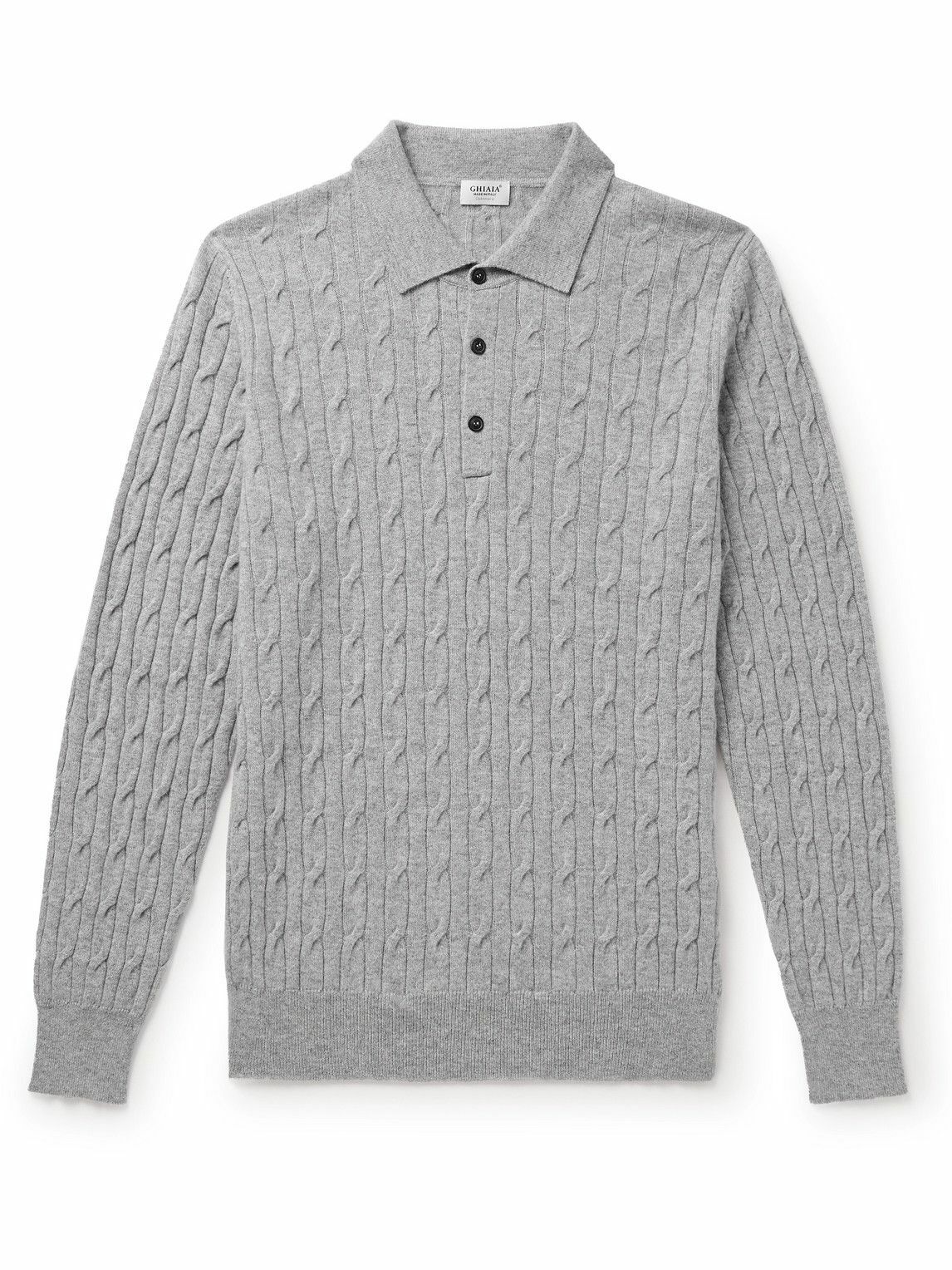 Ghiaia Cashmere - Cable-Knit Cashmere Polo Shirt - Gray Ghiaia Cashmere