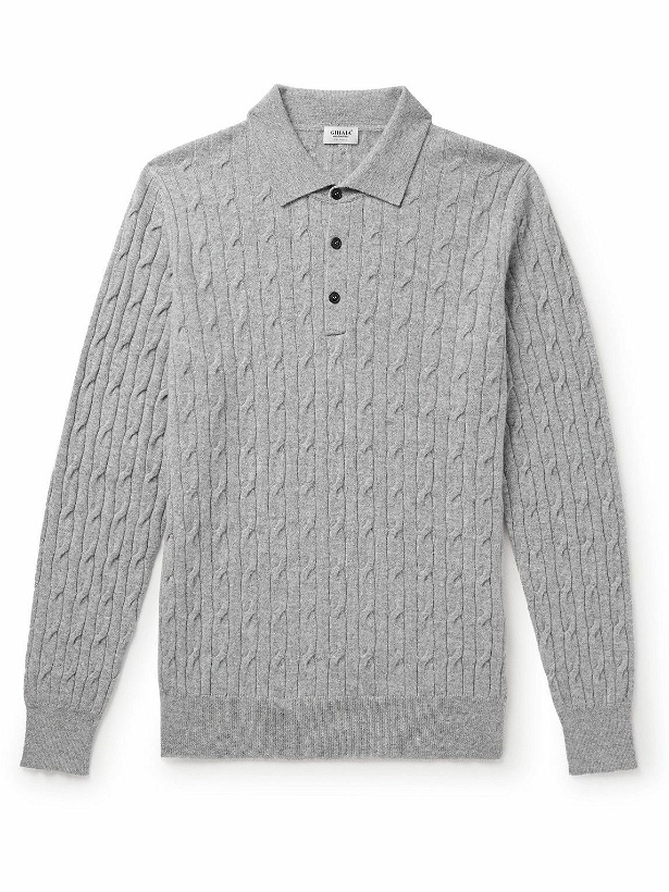 Photo: Ghiaia Cashmere - Cable-Knit Cashmere Polo Shirt - Gray